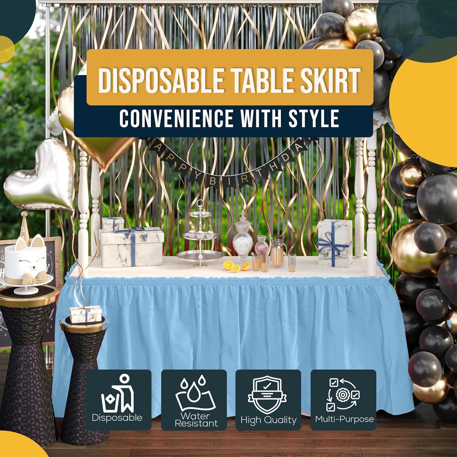 Light Blue Plastic Table Skirt | 6 Pack