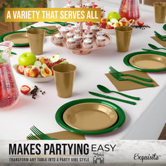 350 Pcs Green & Gold Disposable Tableware Set