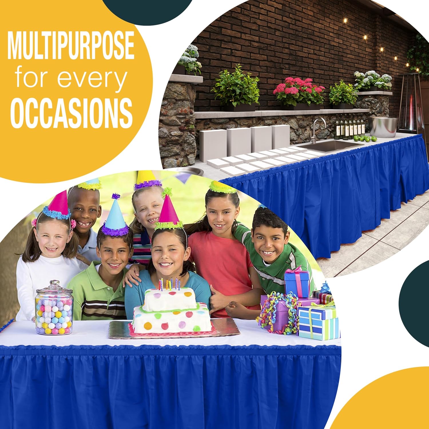 Dark Blue Plastic Table Skirt | 6 Pack