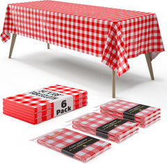 Red Gingham Plastic Table Covers | 6 Pack - 54 In. x 108 In.
