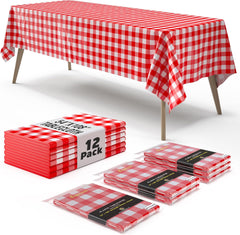 Red Gingham Plastic Table Covers | 12 Pack - 54 In. x 108 In.