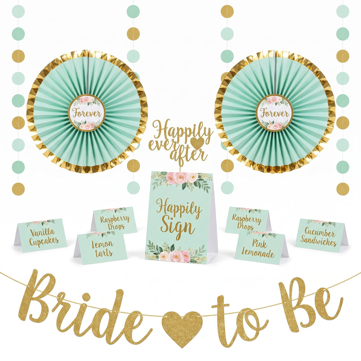 Mint & Gold Wedding Buffet Table Decorating Kit - 23 Pieces
