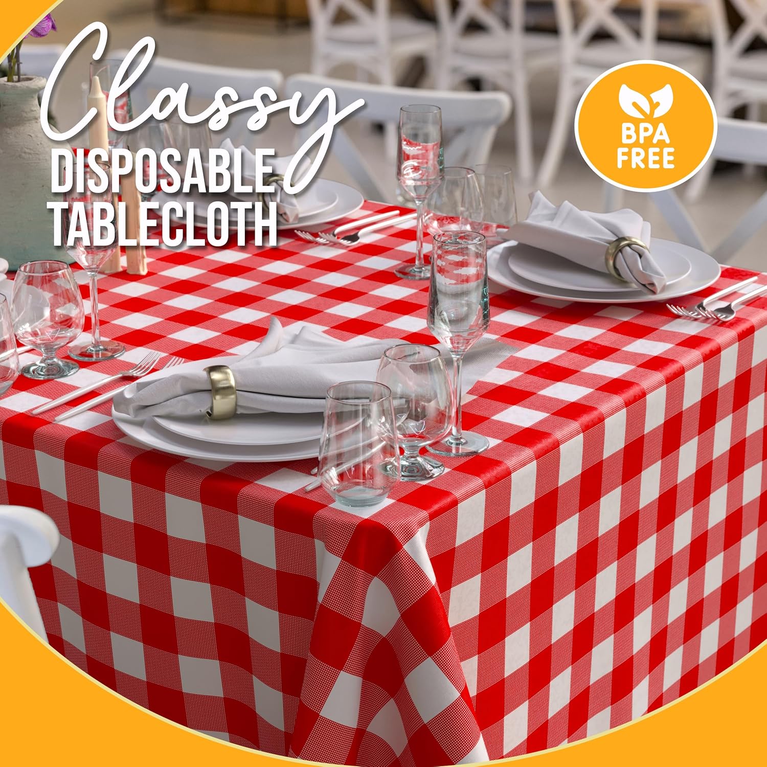 Red Gingham Plastic Table Cover