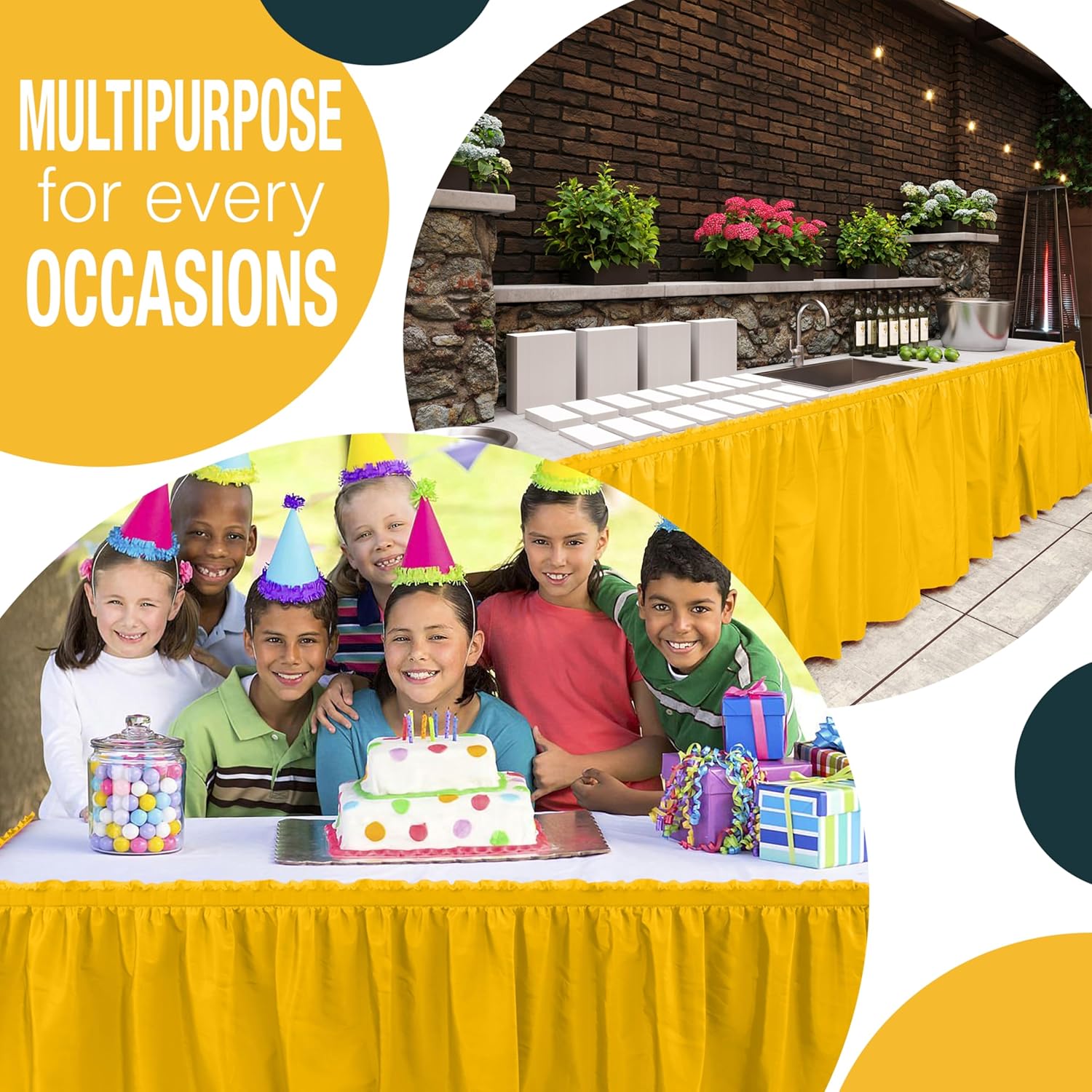 Yellow Plastic Table Skirt | 6 Pack