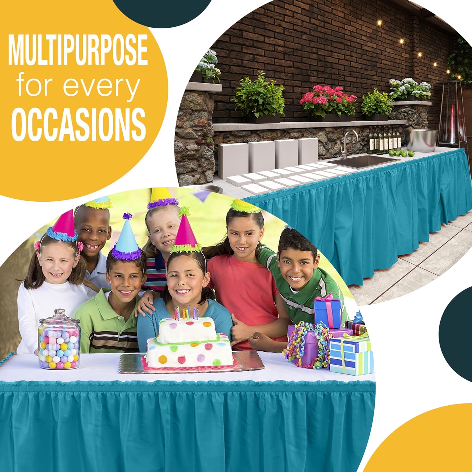 Turquoise Plastic Table Skirt | 6 Pack