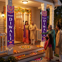 "Happy Diwali" Hanging Door Flags - 8 ft, 2-Pack