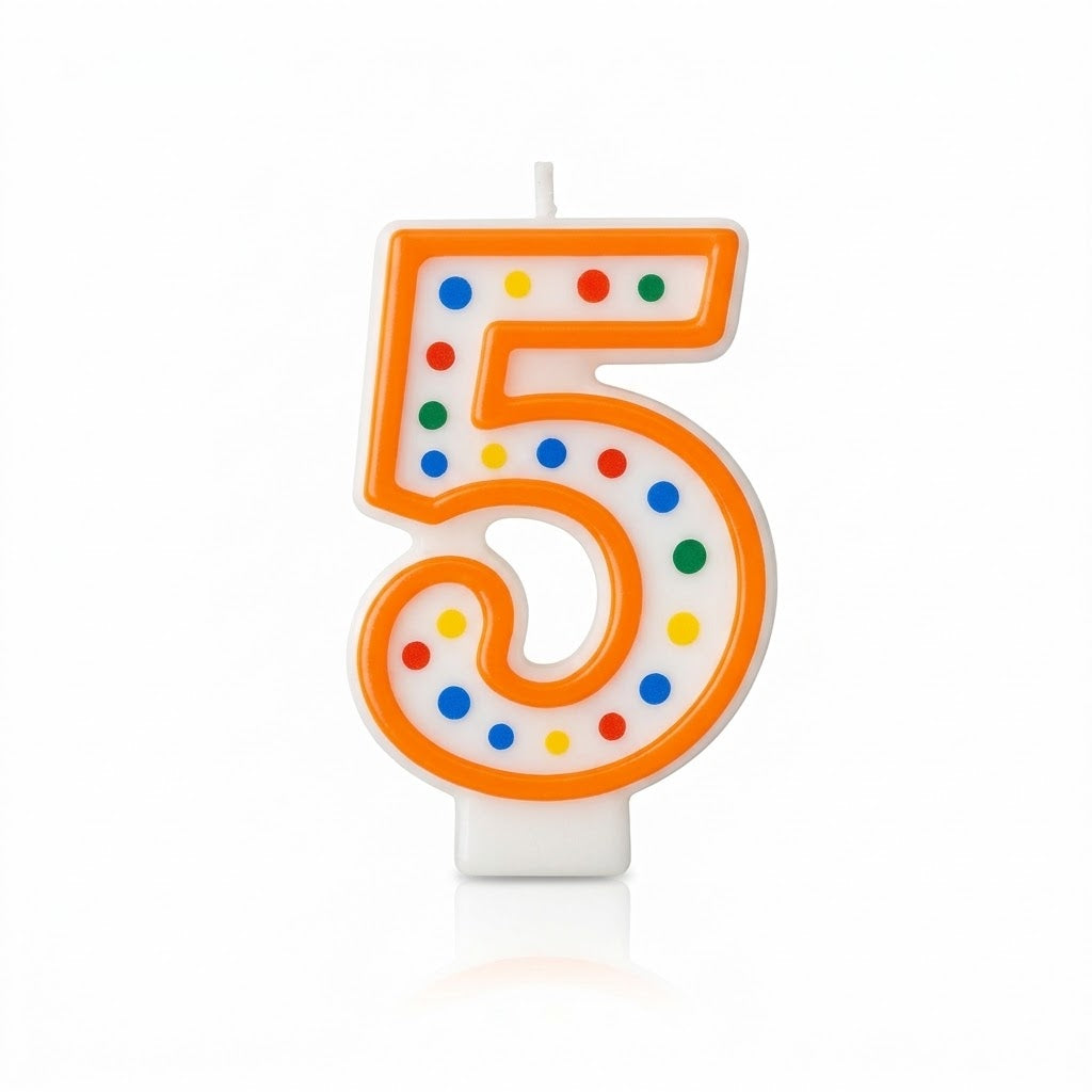 Polka Dot Number 5 Birthday Candle | 3 In.