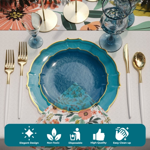 Peacock/Gold Petal Plates - Combo Pack 40/40