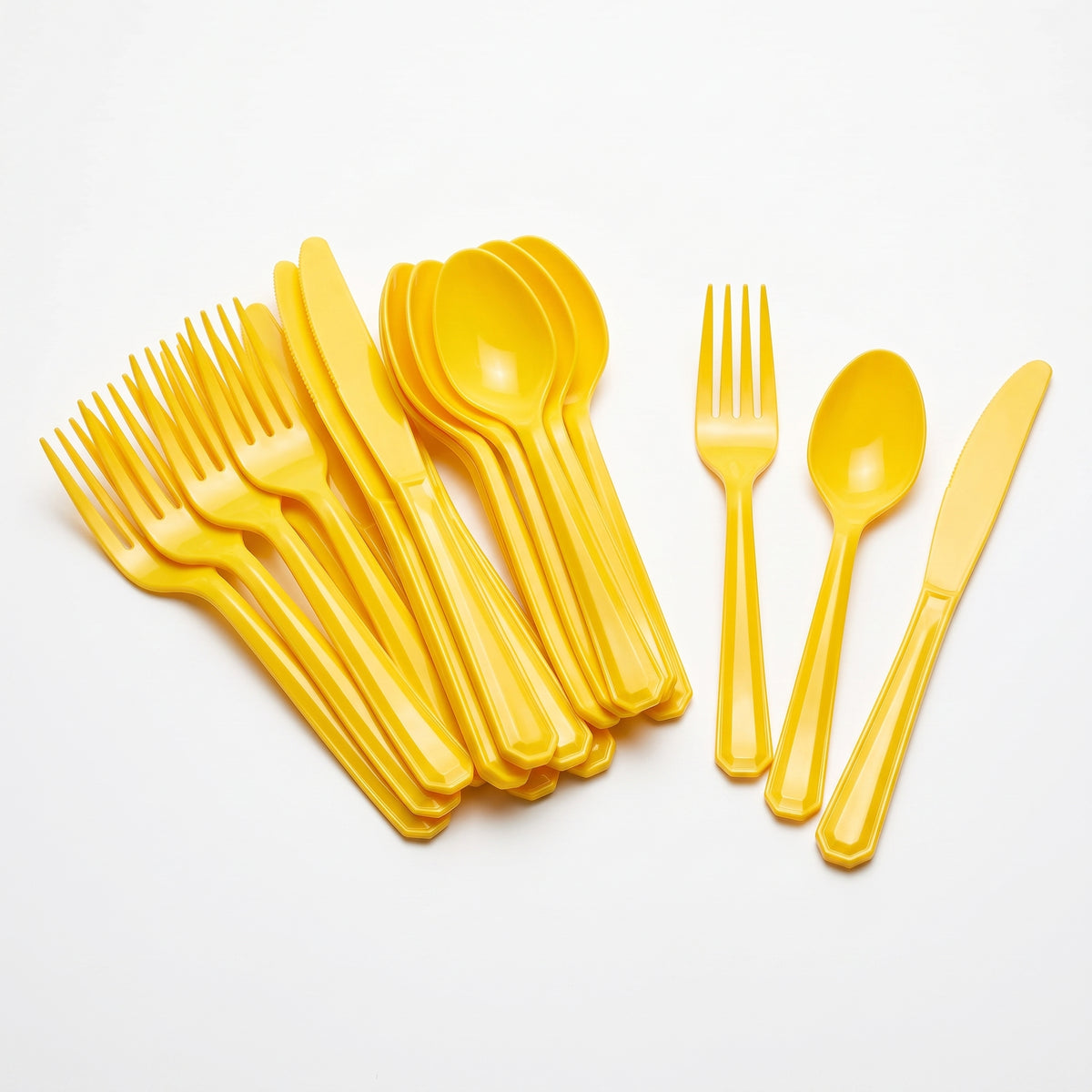 Sunshine Yellow Assorted Plastic Cutlery Set - 7.5 in. - 24 Pack