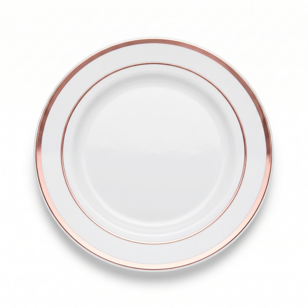 Rose Gold Trim Round Appetizer Plates - Set of 20 Premium Plastic Plates, 6.25"