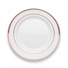 Rose Gold Trim Round Appetizer Plates - Set of 20 Premium Plastic Plates, 6.25"