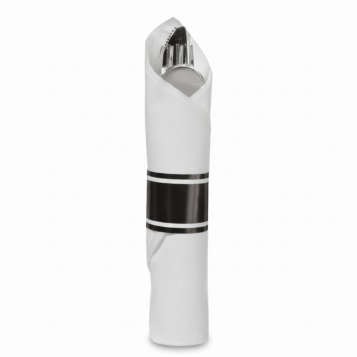 Premium Black Rolled Cutlery Set with Guest Towel - 10 pack
