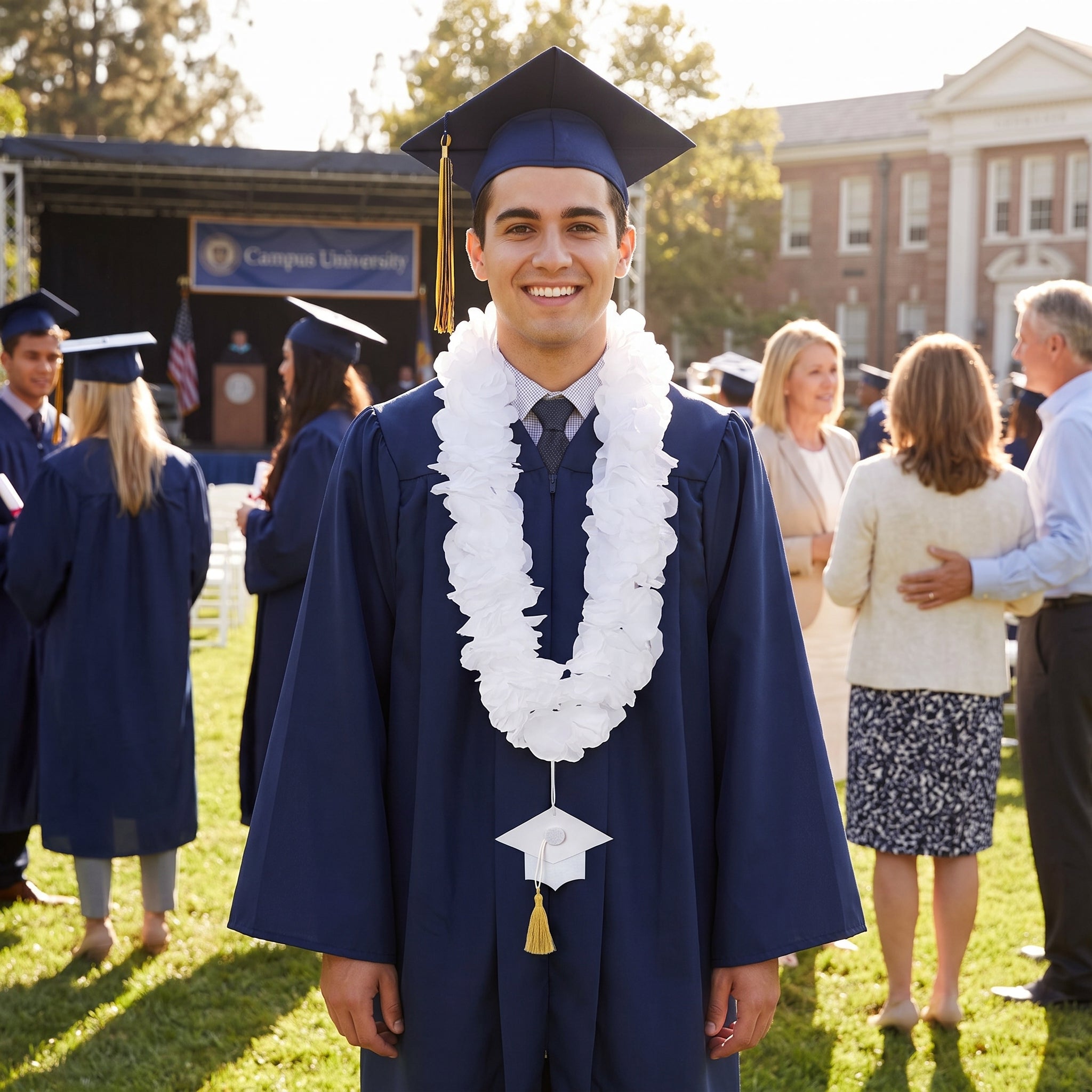 White Graduation Lei Necklace