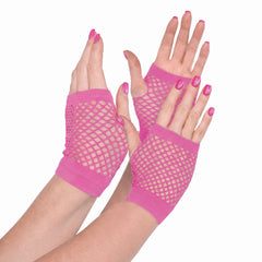 Bright Pink Short Fishnet Fingerless Gloves