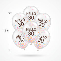 Bright Pastel "Hello 30" Birthday Balloons, 12-Inch, 5-Pack