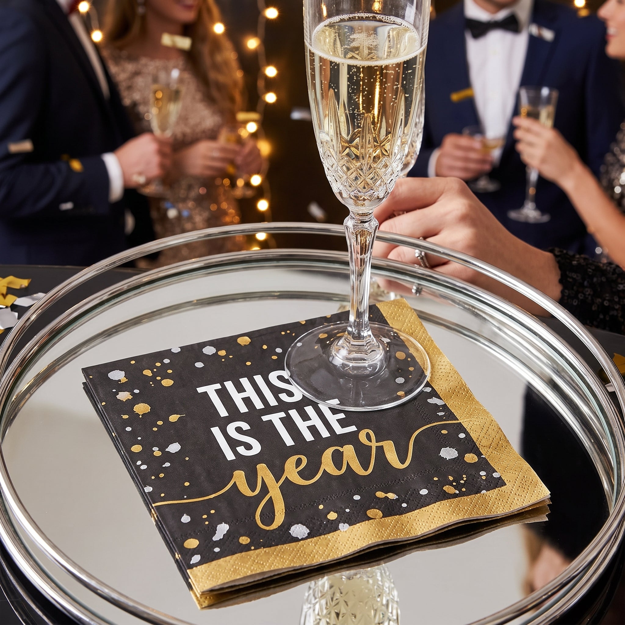 Hello New Year Gold & Black Luncheon Napkins - 6.5 In. x 6.5 In. - 40 Pack