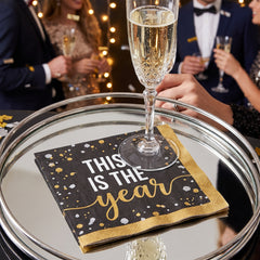 Hello New Year Gold & Black Luncheon Napkins - 6.5 In. x 6.5 In. - 40 Pack