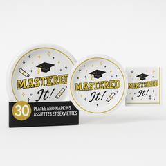 "Mastered It" Graduation Party Plate & Napkin Value Pack, 9-Inch, 30-Pack