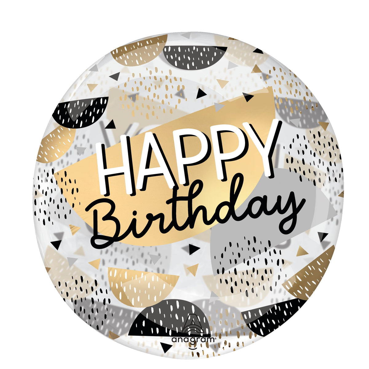Geometric Black and Gold Happy Birthday Metallic Balloon