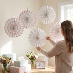 White Paper Fan Decorations - 5 Inch, 5-Pack