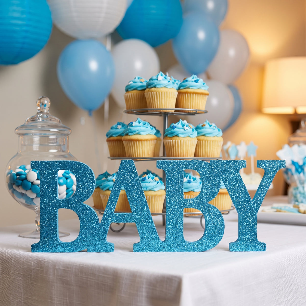 Glitter Blue Baby Stand Sign for Baby Shower Decoration