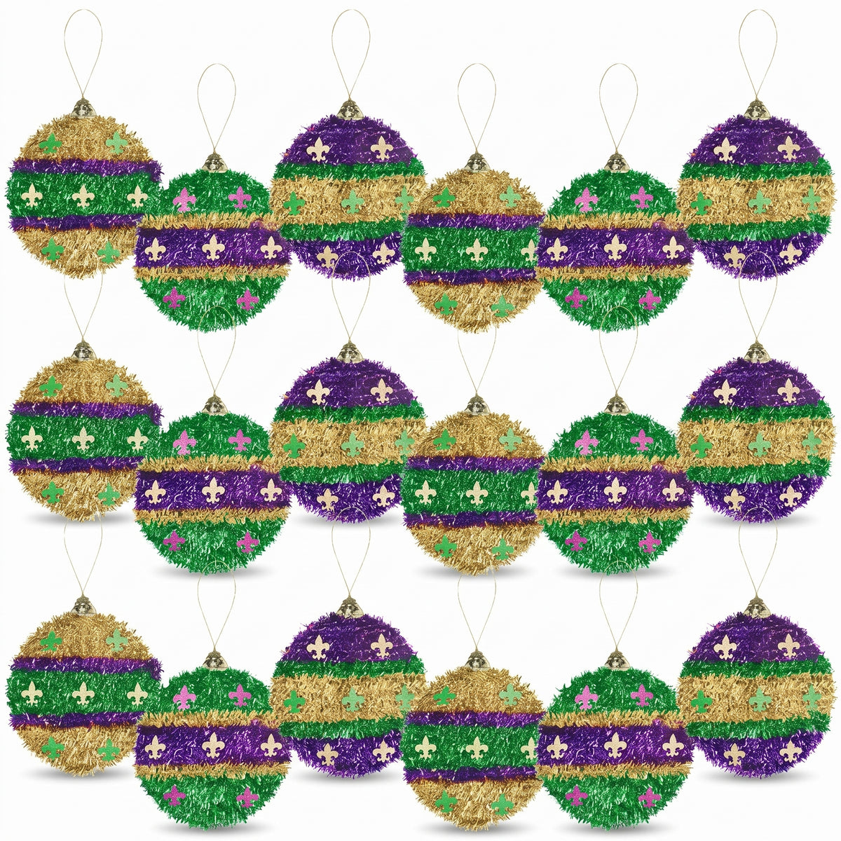 Mardi Gras Assorted Tinsel Ornaments