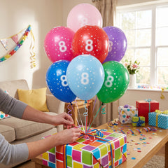 Colorful 12" Latex Balloons with #8 Print - Assorted Pack