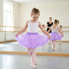 Girls Lavender Tutu Skirt - Layered Tulle Ballet Petticoat with Satin Elastic Waist for Dance, Dress Up, Princess Costume - M/L