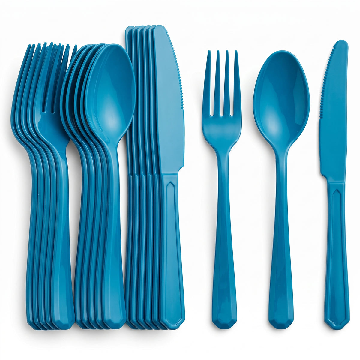 Caribbean Blue Assorted Plastic Cutlery Set - 7.5 in. - 24 Pack