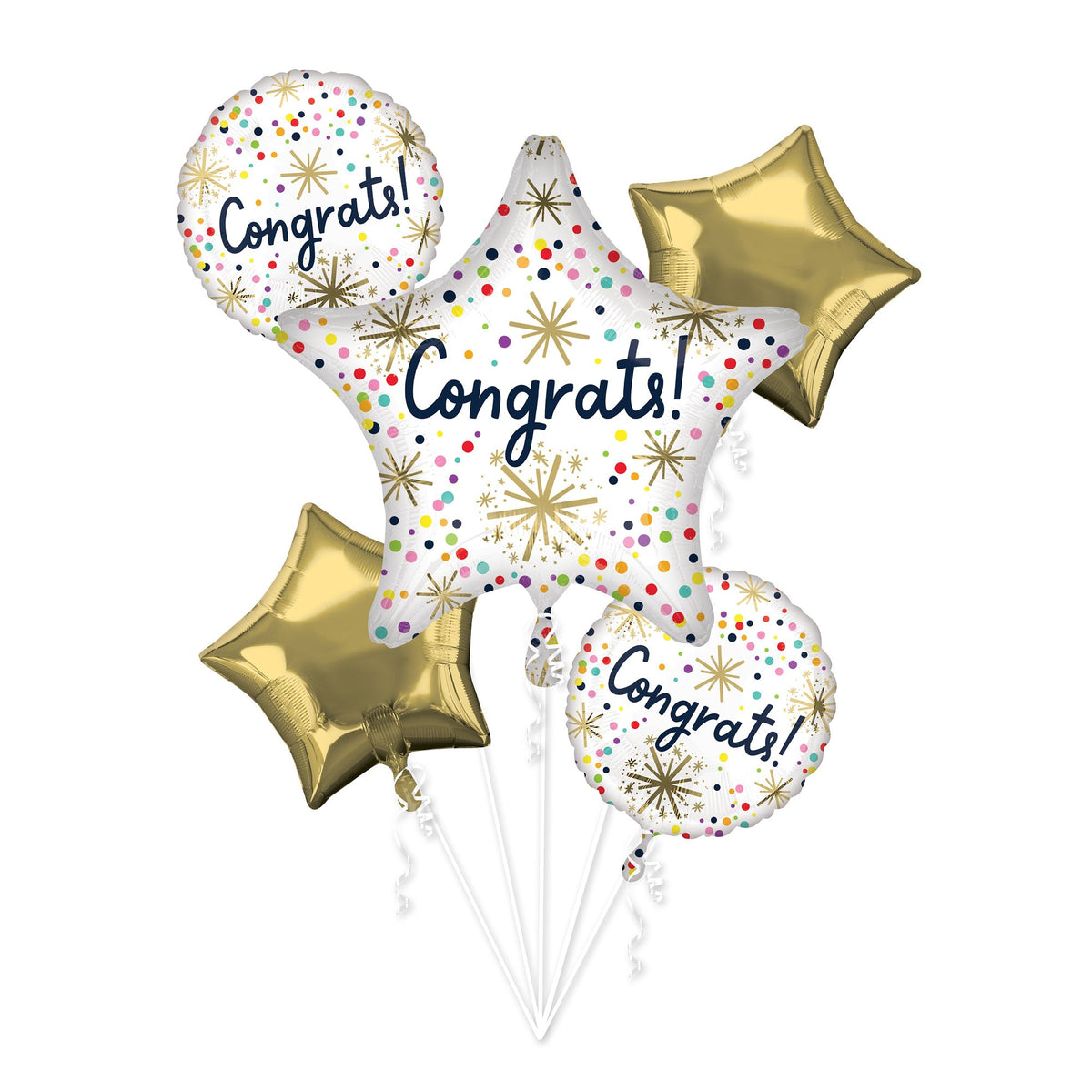 Congrats Confetti Foil Balloon Bouquet - 5 Piece Set