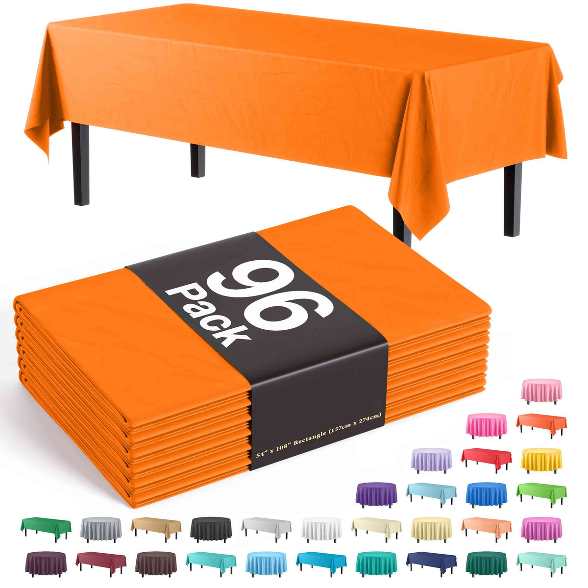 Premium Orange Plastic Table Cover | 96 Count