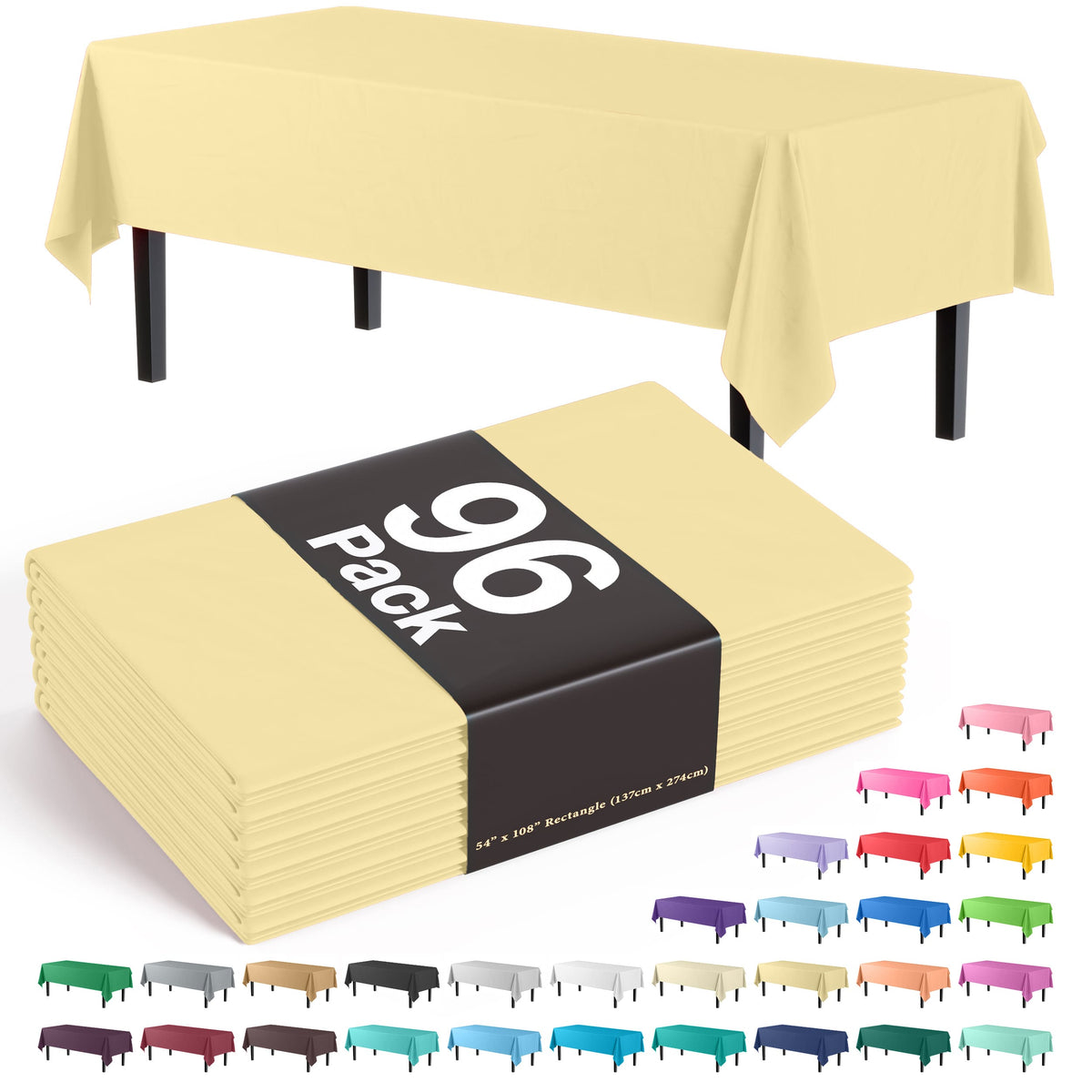 Premium Light Yellow Plastic Table Cover | Case of 96