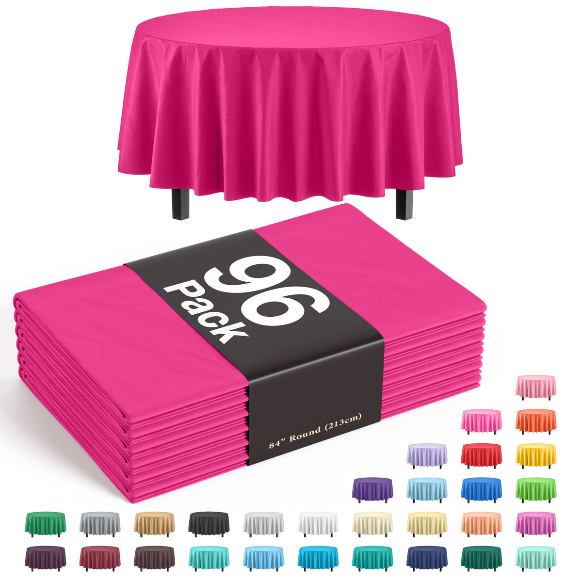 Premium Round Cerise Plastic Table Cover | Case of 96