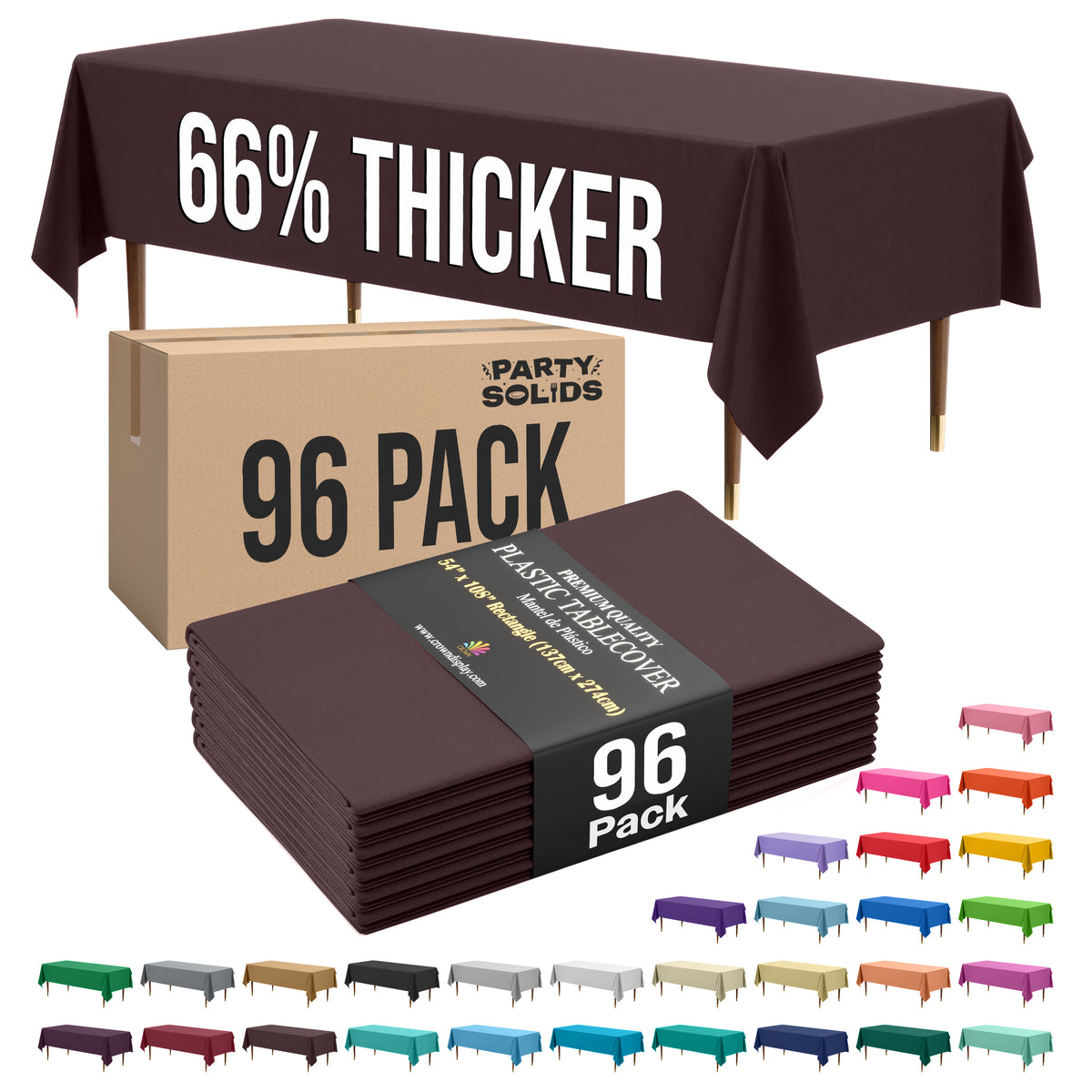 Premium Brown Plastic Table Cover | Case of 96 | 54 in. x 108 in.
