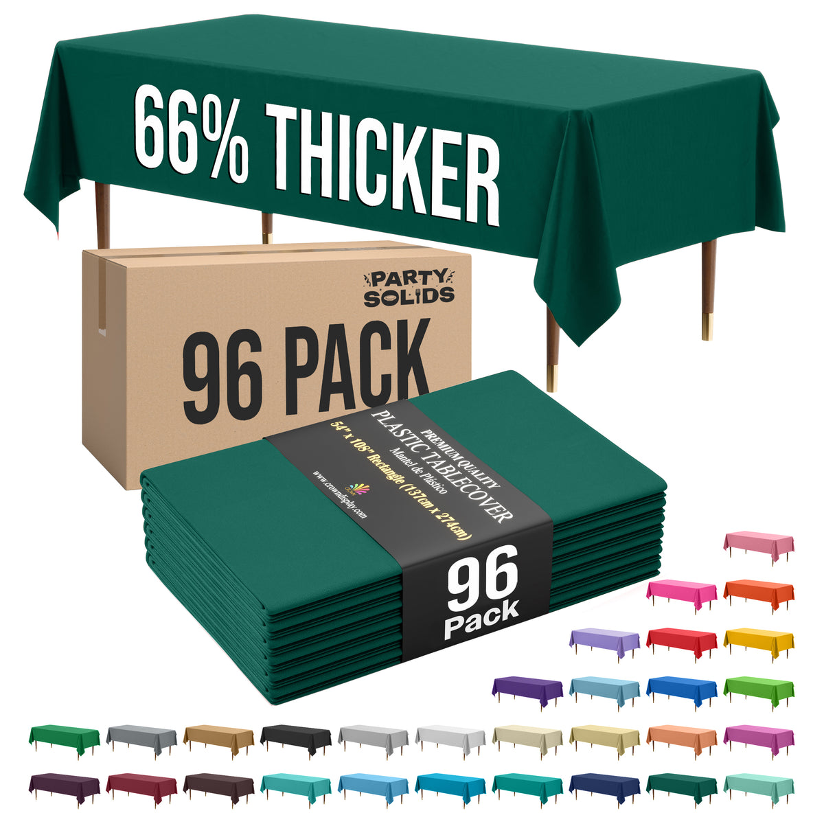 Premium Dark Green Plastic Table Cover | Case of 96 | 54 in. x 108 in.