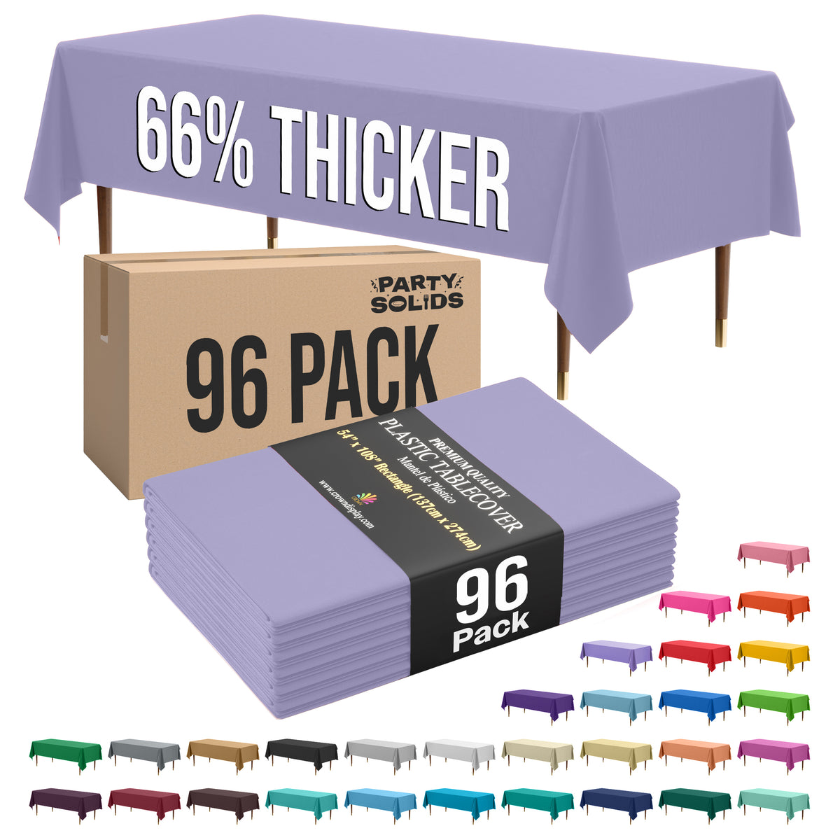 Premium Lavender Plastic Table Cover | Case of 96 | 54 in. x 108 in.