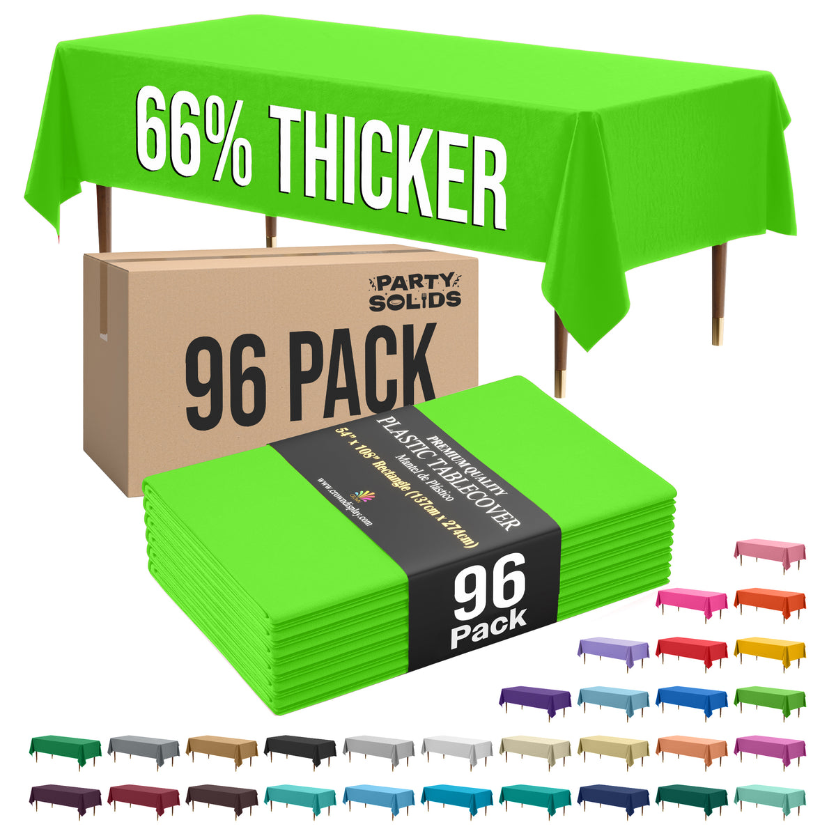 Premium Lime Green Plastic Table Cover | Case of 96 | 54 in. x 108 in.