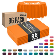 Premium Round Orange Plastic Table Cover | 84 in. | Case of 96