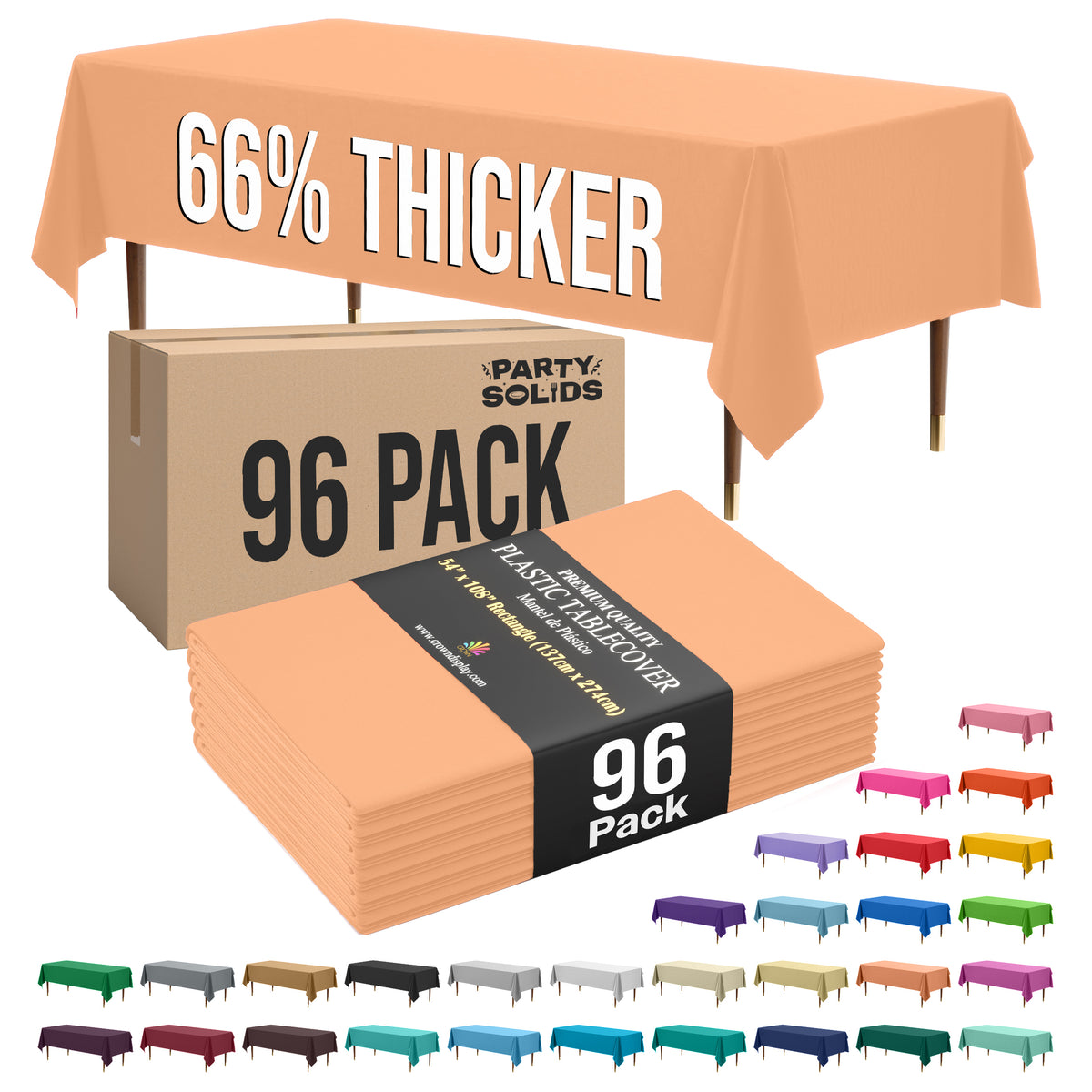 Premium Peach Plastic Table Cover | Case of 96 | 54 in. x 108 in.