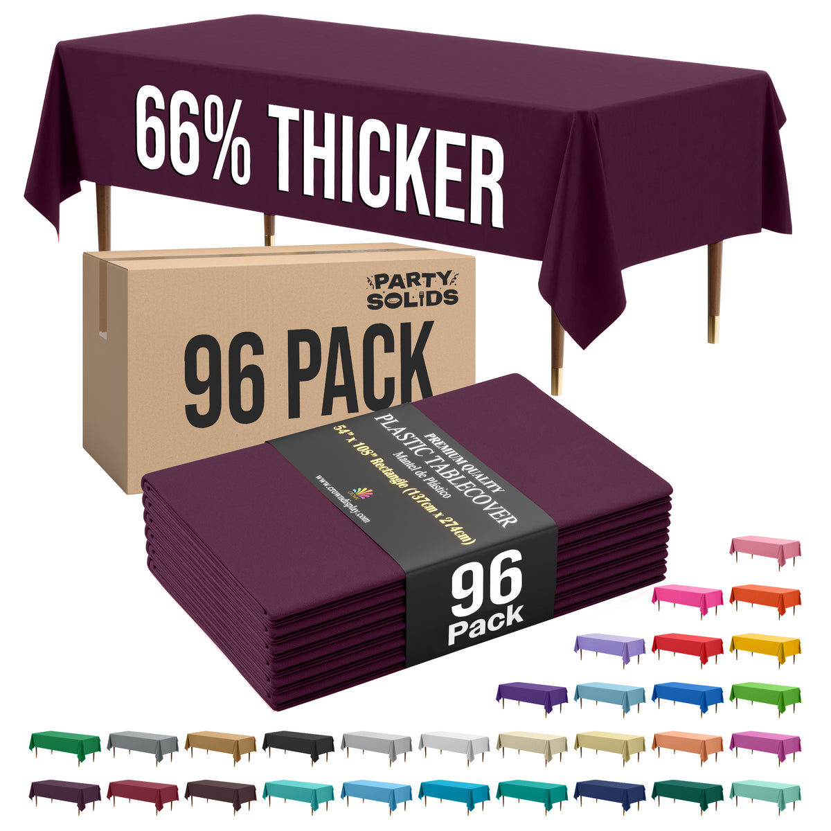Premium Plum Plastic Table Cover | 54 in. x 108 in. | Case of 96