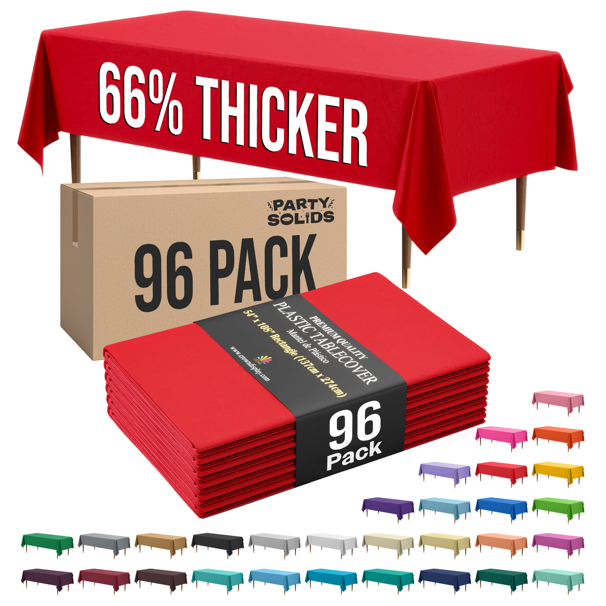 Premium Red Plastic Table Cover | Case of 96 | 54 in. x 108 in.