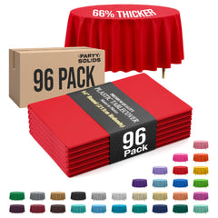 Premium Round Red Plastic Table Cover | 84 in. | Case of 96