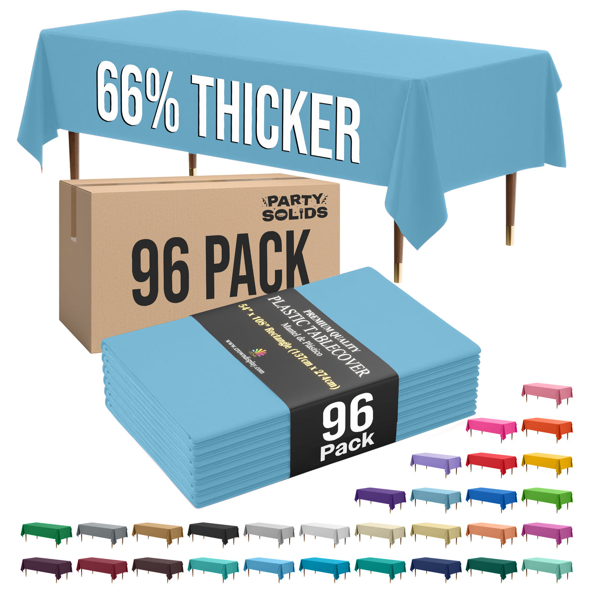 Premium Sky Blue Plastic Table Cover | Case of 96 | 54 in. x 108 in.