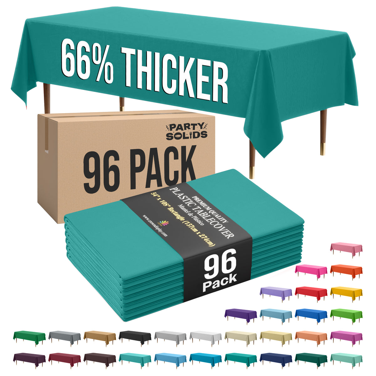 Premium Teal Rectangle Plastic Table Cover | Case of 96 | 54 in. x 108 in.