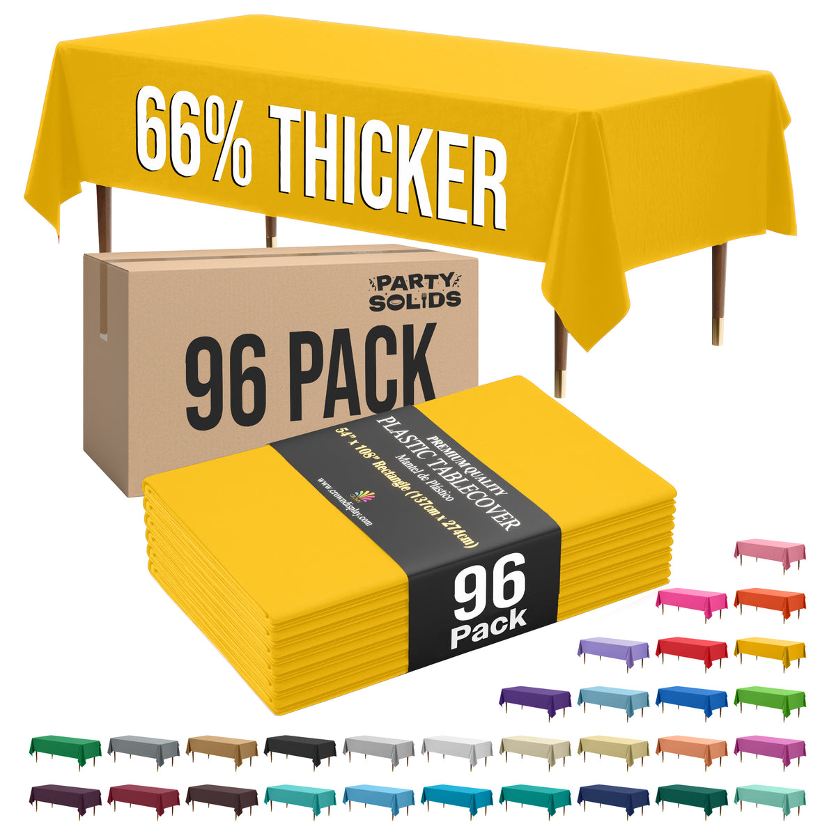Premium Yellow Plastic Table Cover | Case of 96 | 54 in. x 108 in.