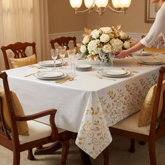50th Anniversary White and Gold Plastic Table Cover - Elegant Floral Vine Rectangular Party Tablecloth, Wipeable Disposable Tablecloth for Wedding Anniversary Decor, 54 x 102