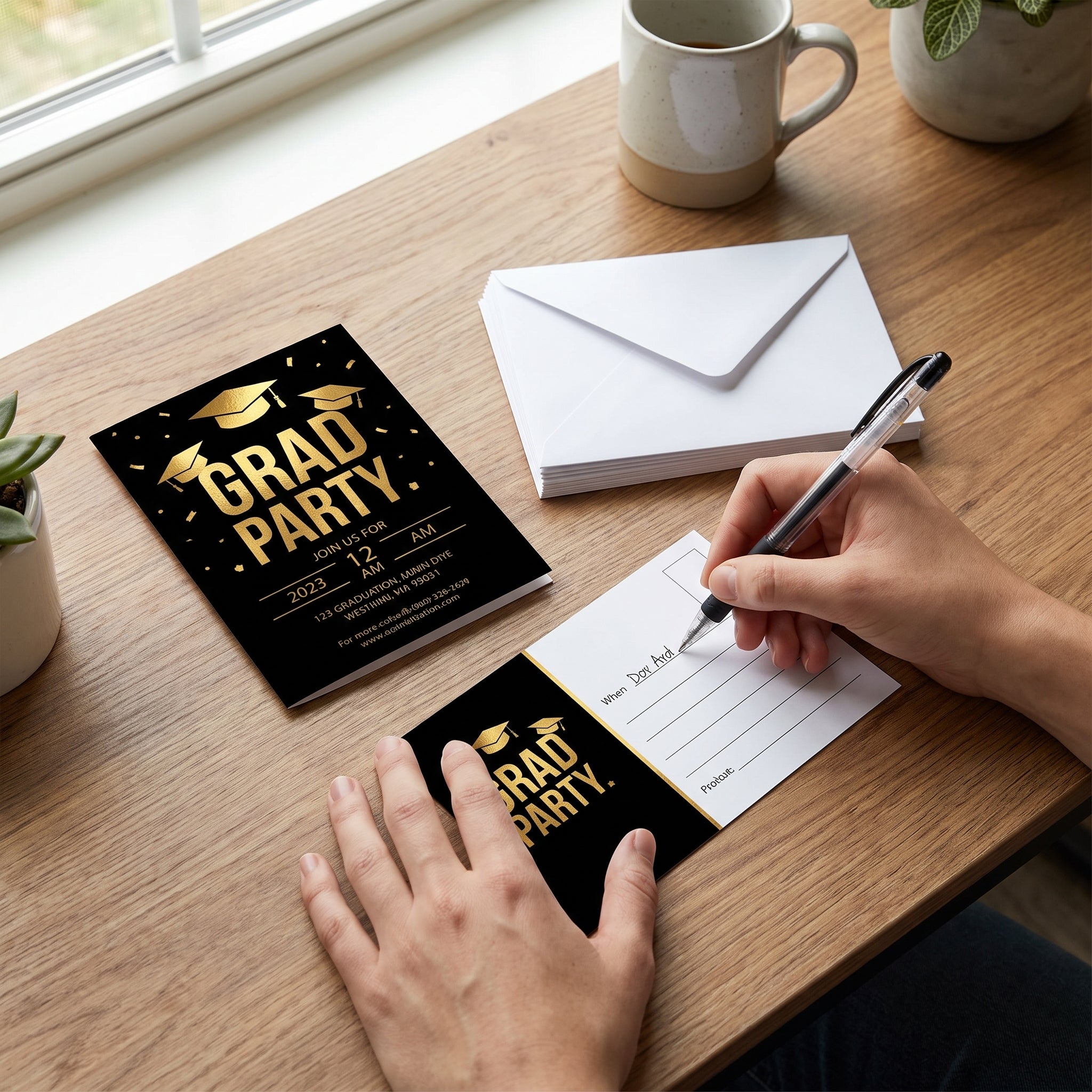 Gold & Black Graduation Party Invitations