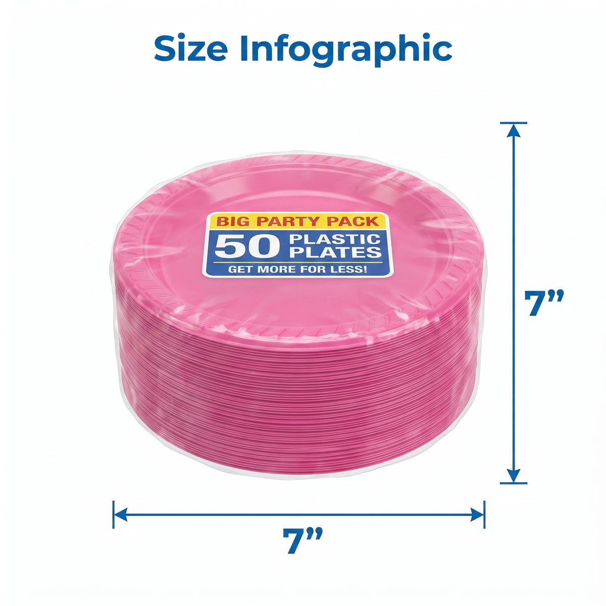 Bright Pink 7" Plastic Dessert Plates - Big Party Pack, 50 Count
