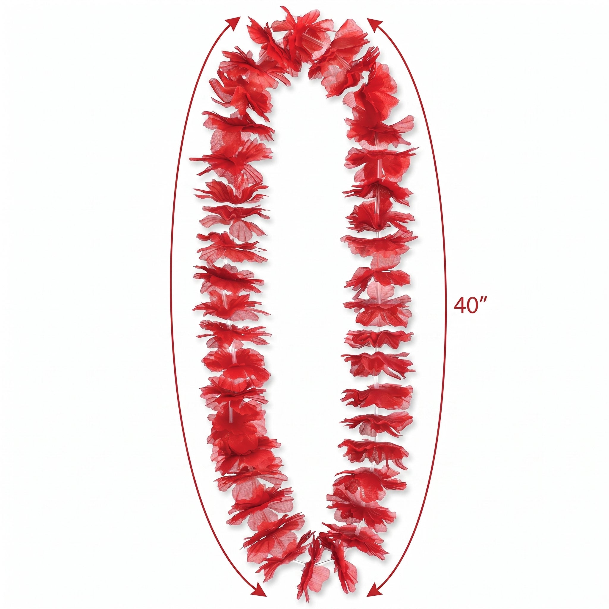 Vibrant Red Lei Necklace - 40" Tropical Accessory