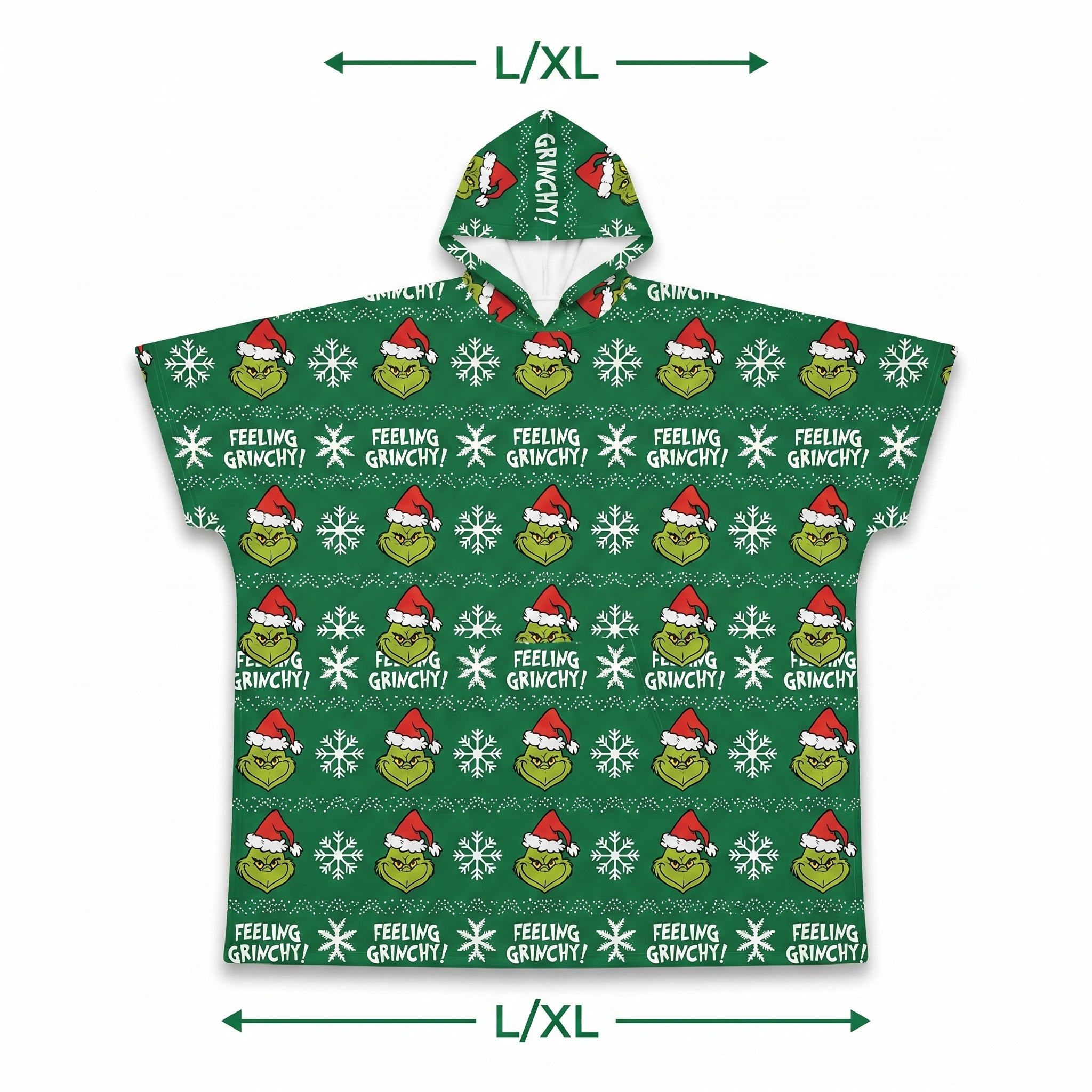 Festive Fair Isle Grinch Hooded Poncho - L/XL